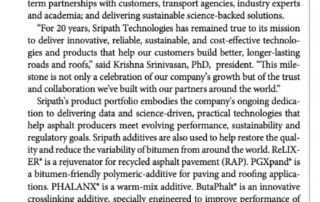 The March/April 2026 Issue of AsphaltPro includes a Product Gallery feature on Sripath Technologies’ 20th anniversary milestone.