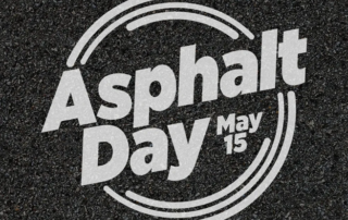 Asphalt Day 2026 logo on a black asphalt background to commemorate May 15 as an important day across the asphalt industry.