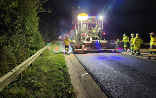 Night paving with 50% RAP mix dosed with ReLIXER during the A21 RAP trial conducted by UK Highways.
