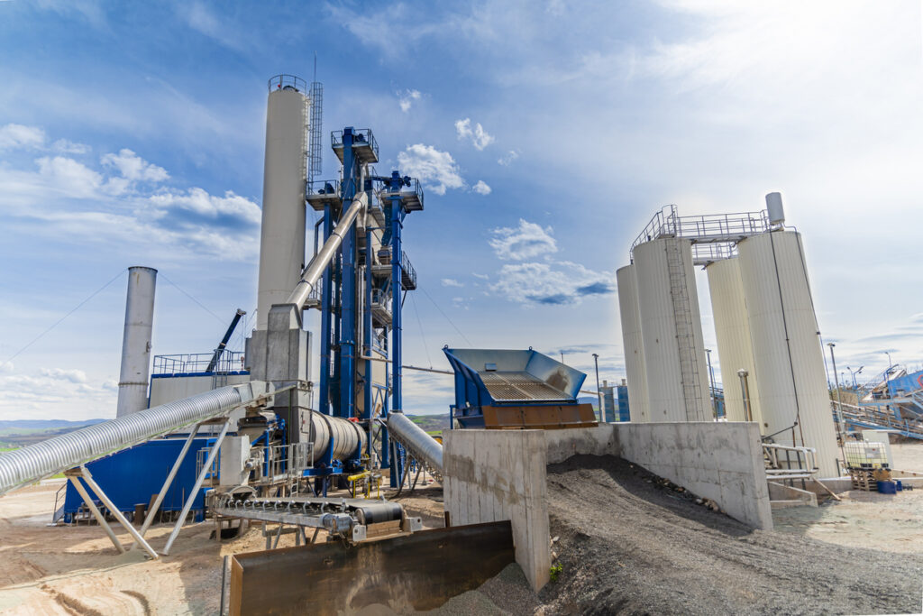 Wide shot of factory for asphalt production near capital city Sofia in Bulgaria Discover key challenges in PMB production.