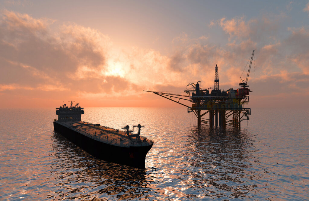 ffshore oil rig extracting crude oil, the primary global source of bitumen whose quality varies widely depending on crude type and refinery processes.