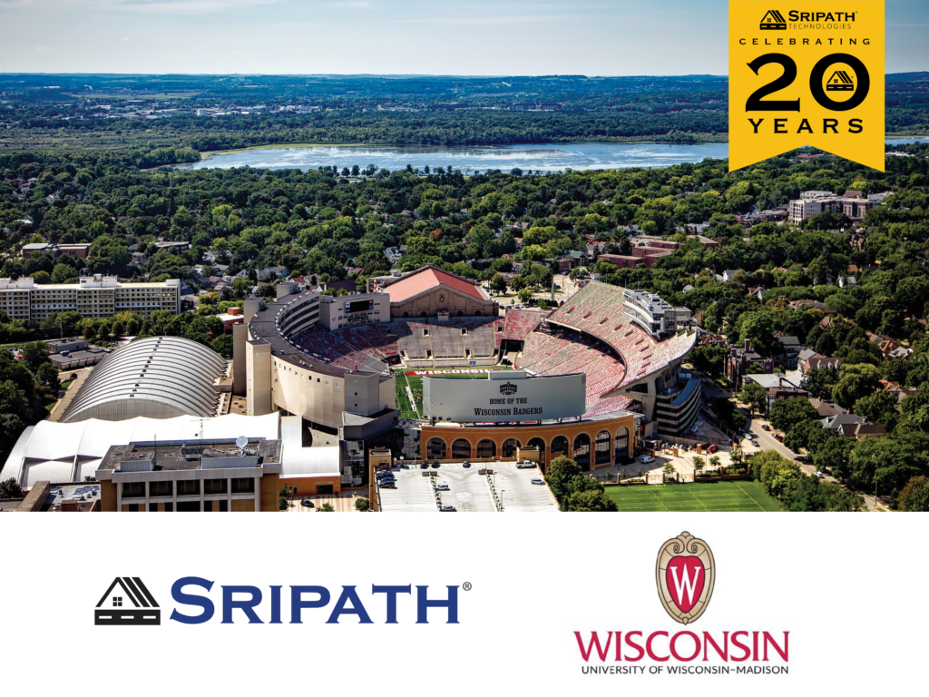 Sripath_UW_20thAnniversary Aerial view of the University of Wisconsin-Madison campus, where the Modified Asphalt Research Center has been a long-time partner of Sripath Technologies.