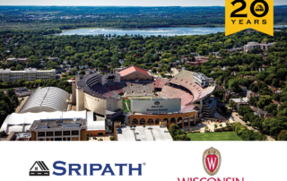 Aerial view of the University of Wisconsin-Madison campus, where the Modified Asphalt Research Center has been a long-time partner of Sripath Technologies.