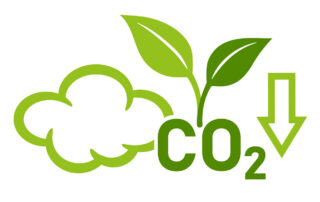 Graphic symbol representing CO2 reduction and sustainability in asphalt paving through low carbon technologies.