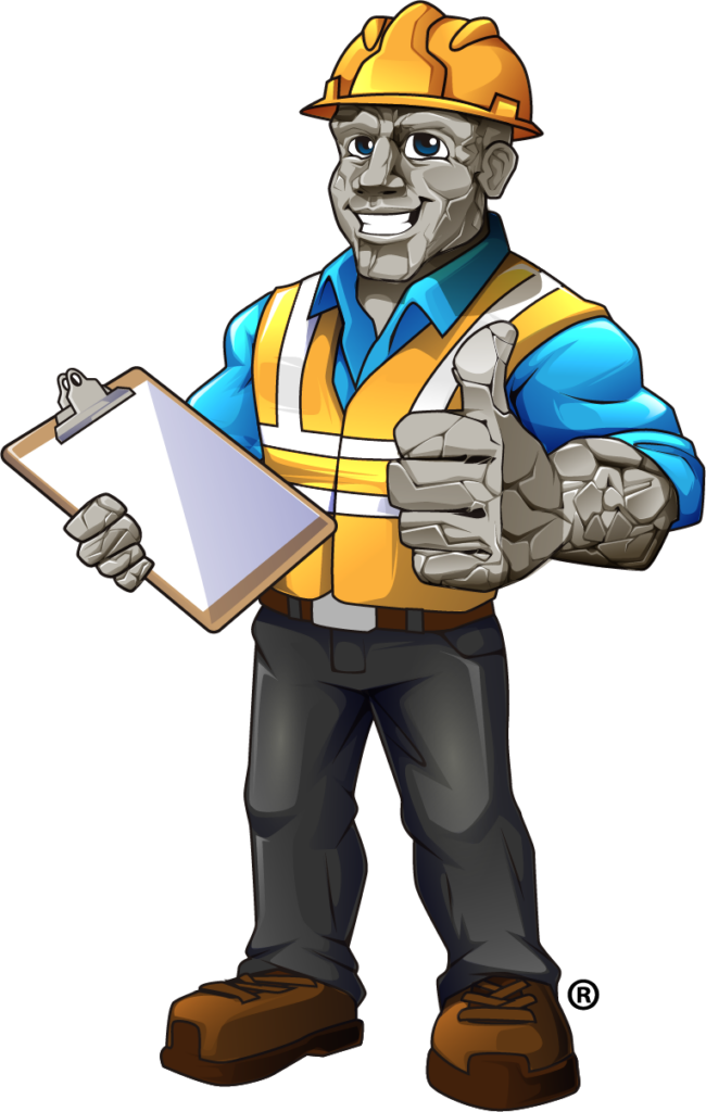 Sripath Mascot: Rocky Asphalt. Clipboard in hand and a thumbs up.